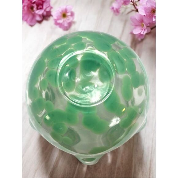 Green Clear Ruffled Confetti Glass Bowl Table Decor Vase - Picture 5 of 5